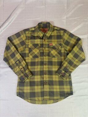 Dixxon Flannel Co. 12 Gauge Plaid Button-Up Flannel Shirt Mens Small Olive Green